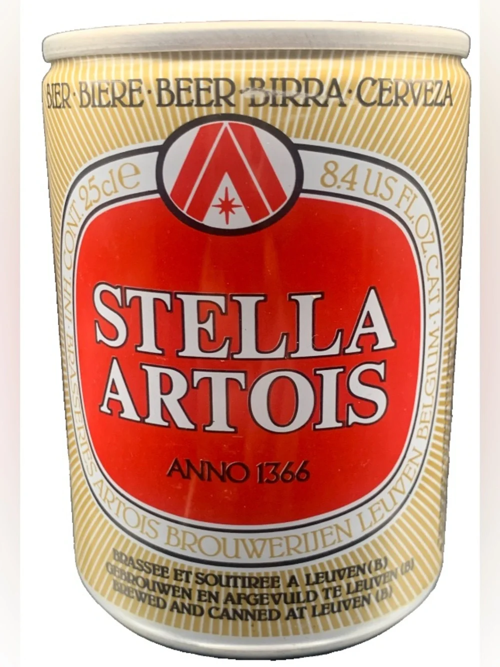 Vintage Beer Can Stella Artois Anno 1366 Biere Beer Tab Empty 25CL 8.4Oz Belgium
